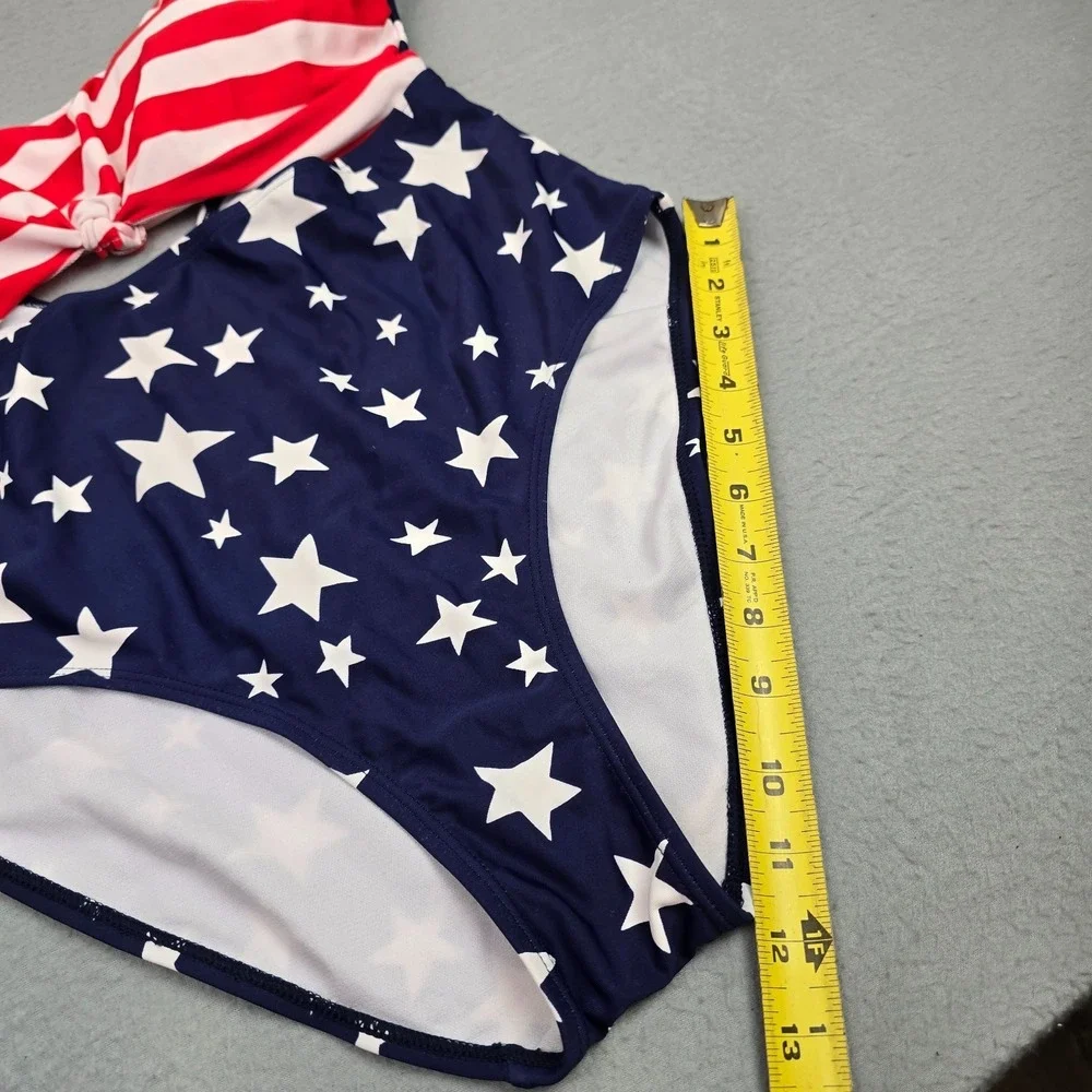 Star & Stripe Red and Navy One-Piece Swimsuit with Front Twist
